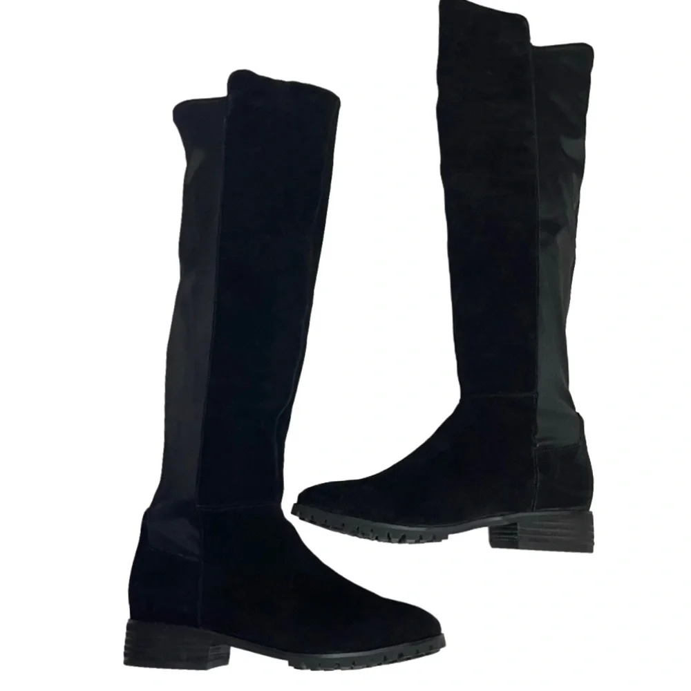 Black Over-the-Knee Women's Boots - Classic Suede Look